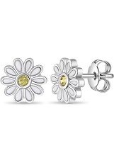 adorable silver cubic zirconia enamel daisy flower baby earrings
